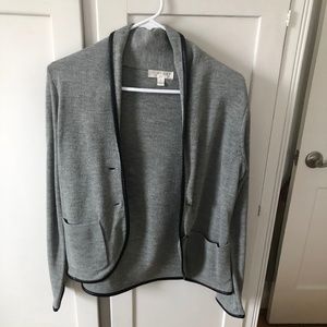 Kenar Jackets & Coats - Gray Blazer w/ Faux Leather Trim Kenar Jackets & Coats - Gray Blazer w/ Faux Leather Trim